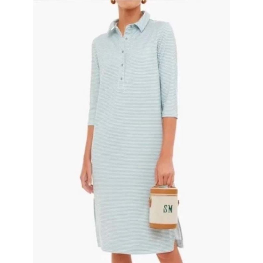 Vineyard Vines Sankaty Margo Performance Shirt Dress Women Medium Green Stripe